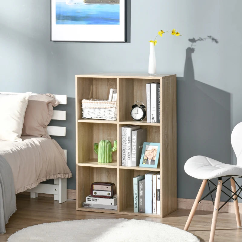 Stylish Six-Cube Bookcase in Oak Wood Effect - Modern Storage Solution for Home & Office Organization