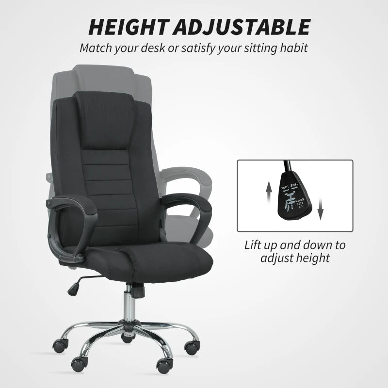 Vinsetto Linen-Look Swivel Office Chair in Black - Stylish Ergonomic Design for Home & Office Use