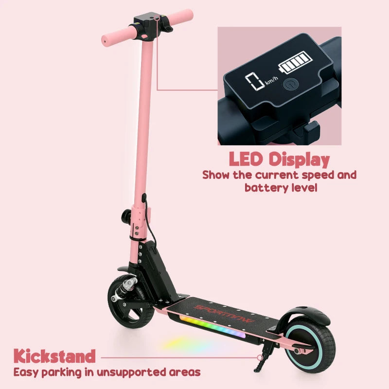 Folding Electric Scooter for Kids with Dual Brakes Front Suspension and LED Lights in Pink