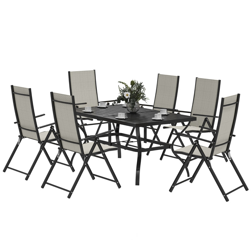 7-Piece Steel Outdoor Dining Set with Parasol Hole - Khaki