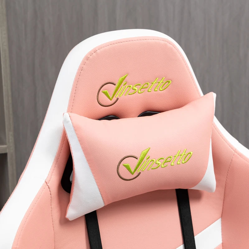 Vinsetto Pink Gaming Chair - Ergonomic Computer Desk Chair with Lumbar Support, Headrest & Swivel Wheels for Home Office