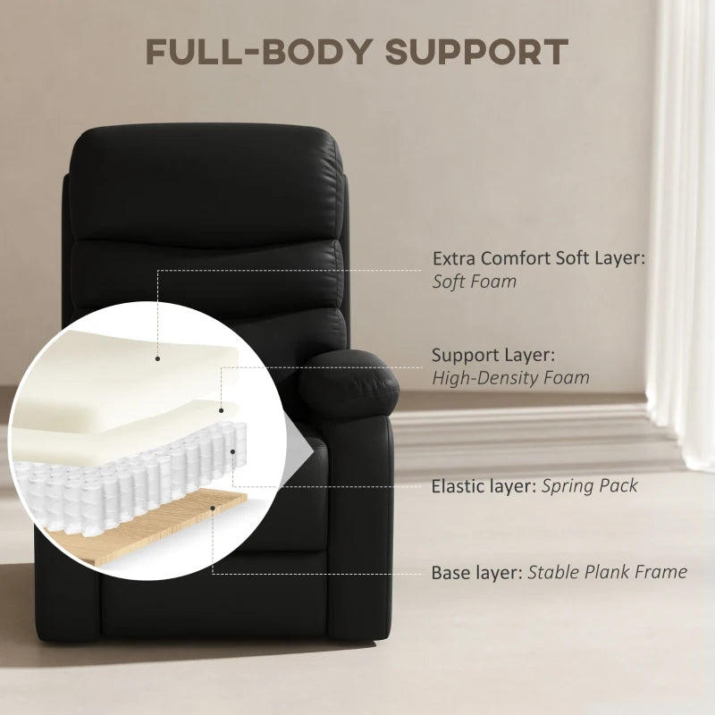 Comfortable PU Leather Reclining Chair with Padded Armrests and Retractable Footrest, Stylish Black Wood Frame