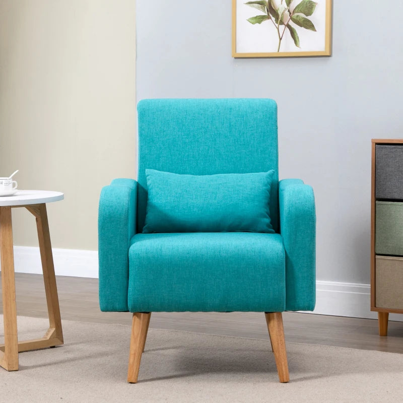 Linen-Touch Accent Chair with Pillow - Upholstered Lounge Sofa for Living Room, Club Chair in Teal