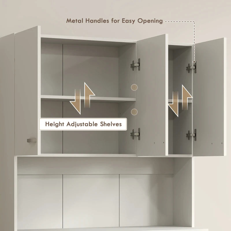Stylish Freestanding White Kitchen Pantry Storage Cabinet with Adjustable Shelves - Perfect for Organizing Your Kitchen Space
