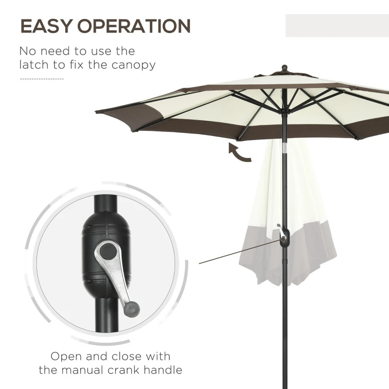 8-Rib Tilt Crank Garden Parasol Umbrella - Outdoor Sunshade (Coffee)