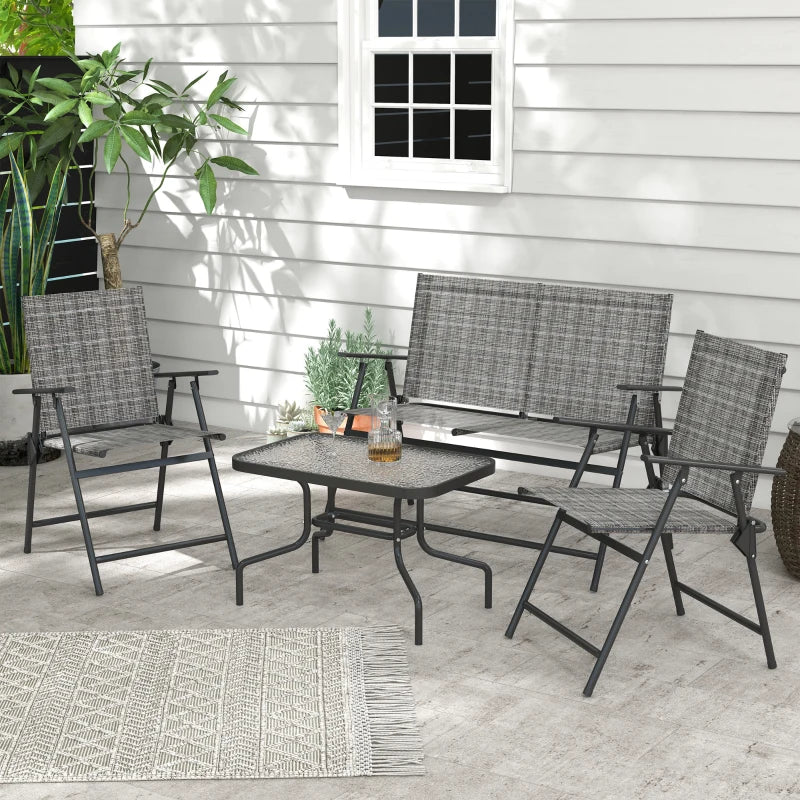 Four-Piece Metal Garden Sofa Set in Mixed Grey for Outdoor Relaxation and Comfort