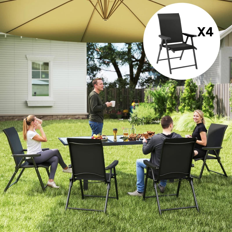 Set of Four Black Folding Outdoor Chairs - Compact Size for Easy Storage