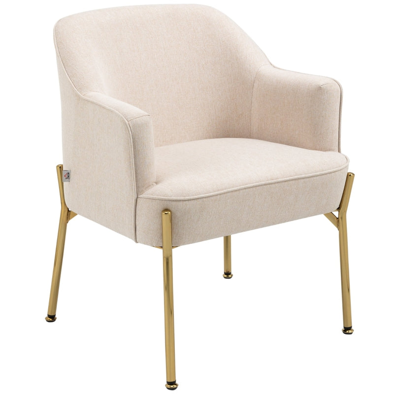Modern Cream Fabric Accent Chair with Metal Legs for Living Room, Bedroom or Home Office