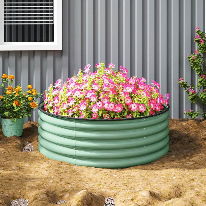 Galvanised Raised Garden Bed with Safety Edging - Outdoor Planter Box, 120 x 120 x 43 cm, Light Green