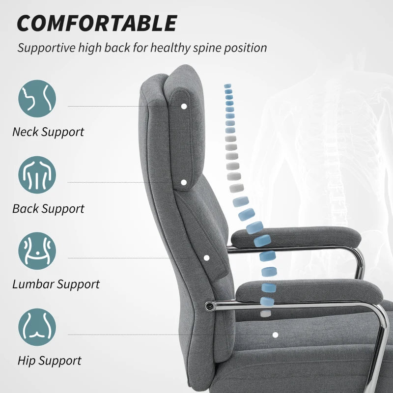 Executive Office Chair - Charcoal Grey Linen Fabric Desk Chair with Double-Layer Back Cushion, Tilt Function & Height Adjustment