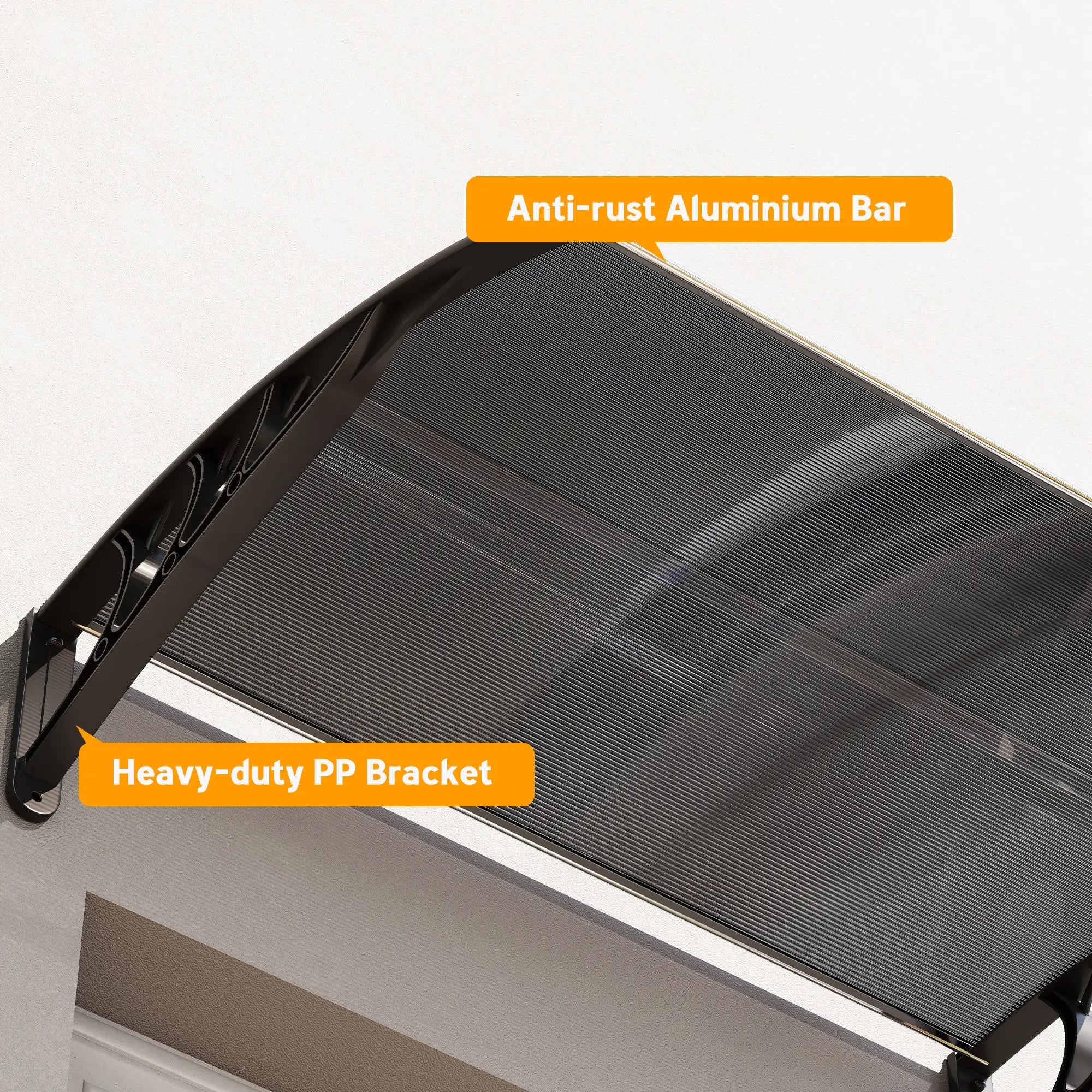 100 x 75cm Black Front/Back Door Canopy - Polycarbonate Rain Shelter - UV/Water/Rain Resistant