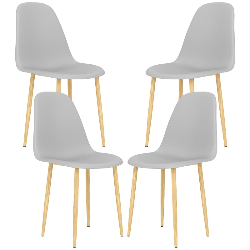 Modern Grey Dining Chairs Set of 4 - Stylish Kitchen Chairs with Backrest & Steel Legs for Dining Room & Living Room