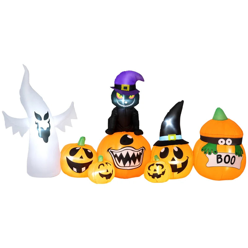 8FT Halloween Inflatables Combo - Pumpkin, Ghost & Cat with 9 LEDs - Self-Inflating Outdoor Decorations for Garden Party