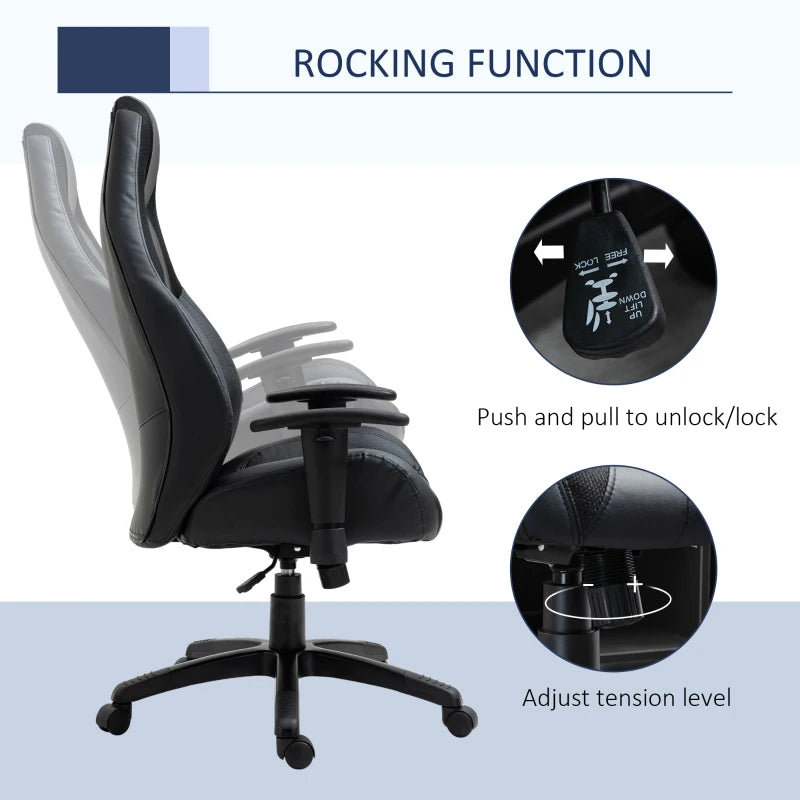 Vinsetto Racing Gaming Chair - Ergonomic Mesh & Faux Leather, High Back, Adjustable Height & Armrests, Swivel Wheels, Black