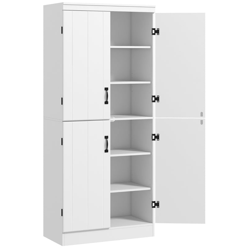 Freestanding 4-Door Tall Kitchen Storage Cabinet with Adjustable Shelves for Home Organization