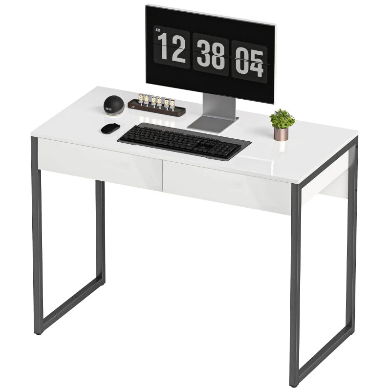 High Gloss White Work Table with Drawers - Modern Design, Durable Surface, Perfect for Home Office or Studio