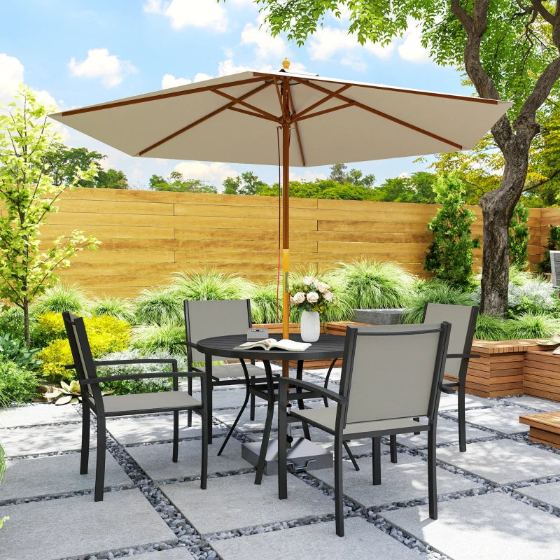 5 Piece Dark Grey Garden Furniture Set - Round Table & 4 Stackable Chairs for Patio