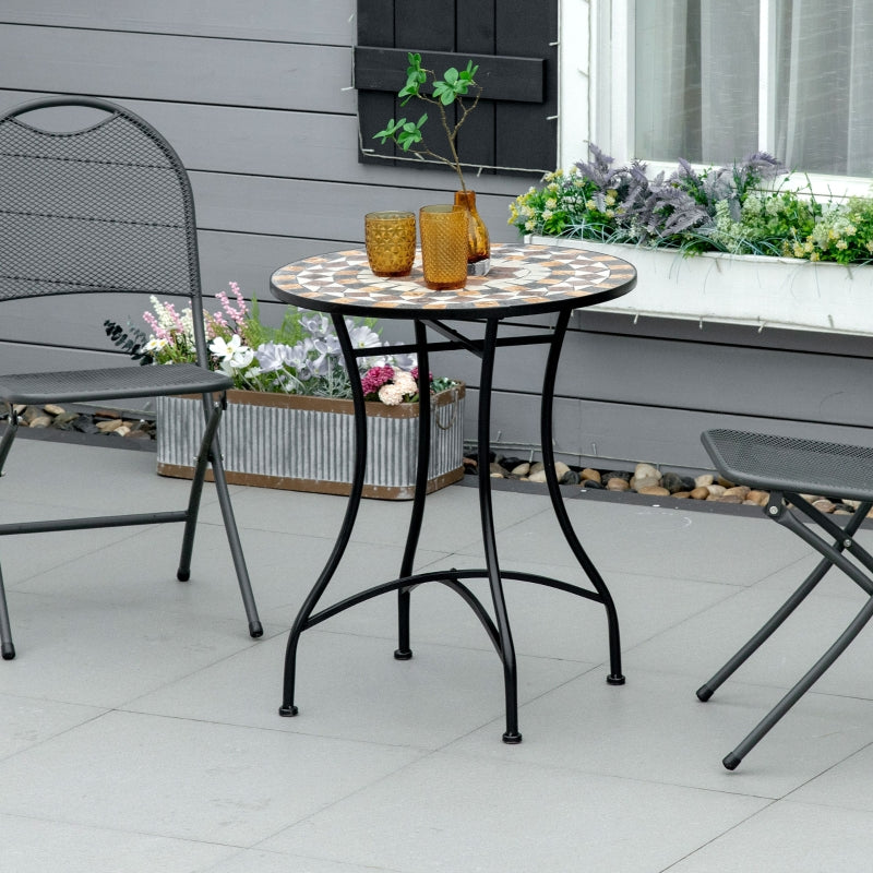 60cm Grey Mosaic Outdoor Patio Table - Round Garden Table for Outdoor Use