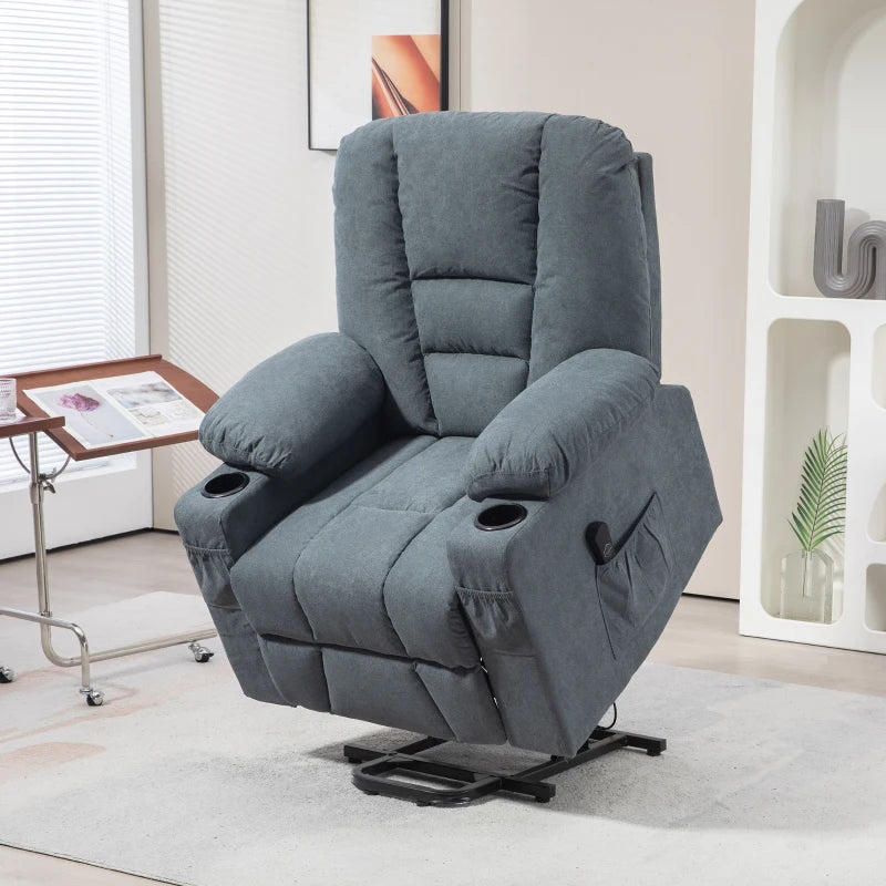 Oversized Riser Recliner Chair for Elderly - Fabric Lift Chair with Remote, Side Pockets, Cup Holder, Grey