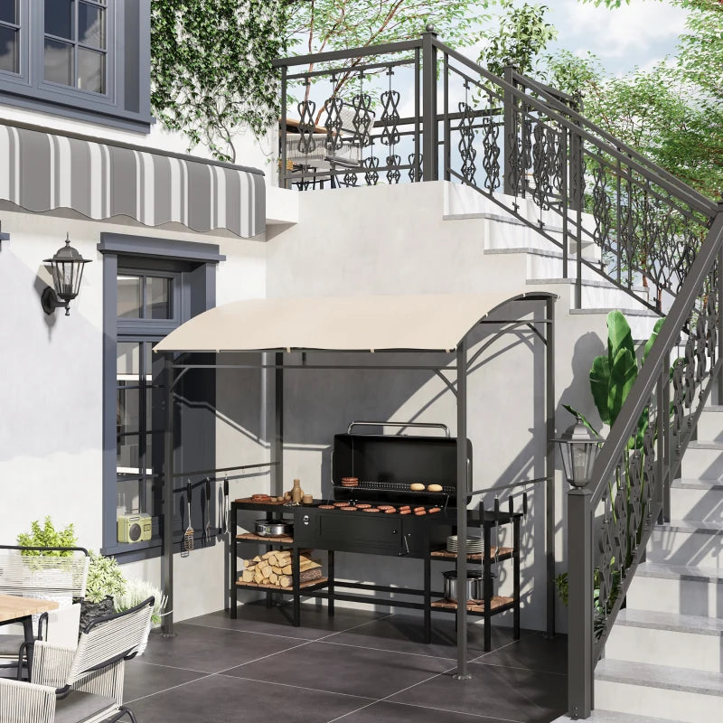 Beige BBQ Grill Gazebo Tent with Metal Frame and Curved Canopy