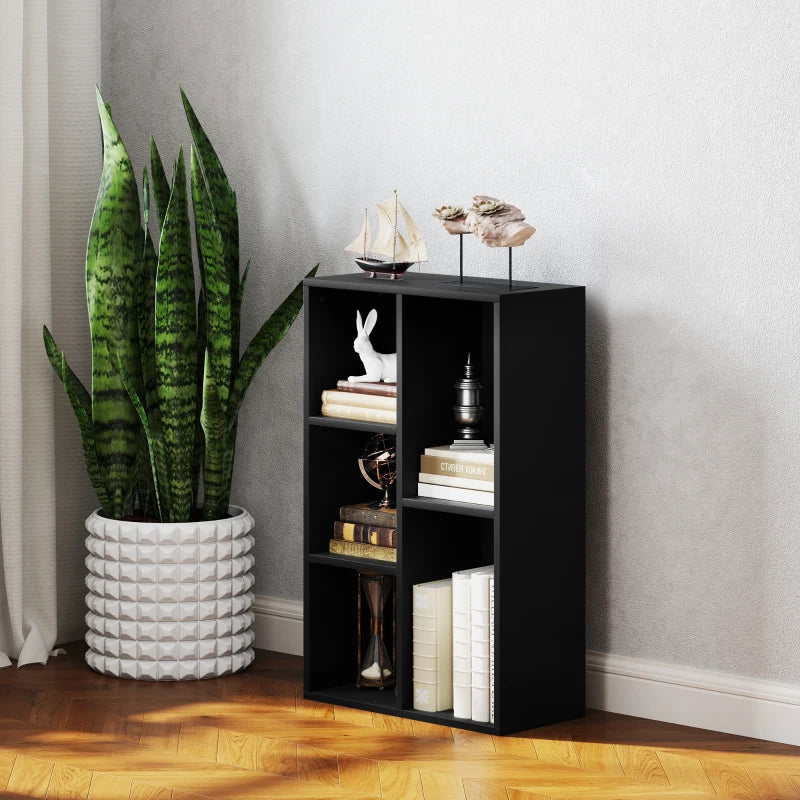 Stylish 2-Tier Black Bookshelf with 5 Spacious Compartments - Perfect for Home or Office Storage