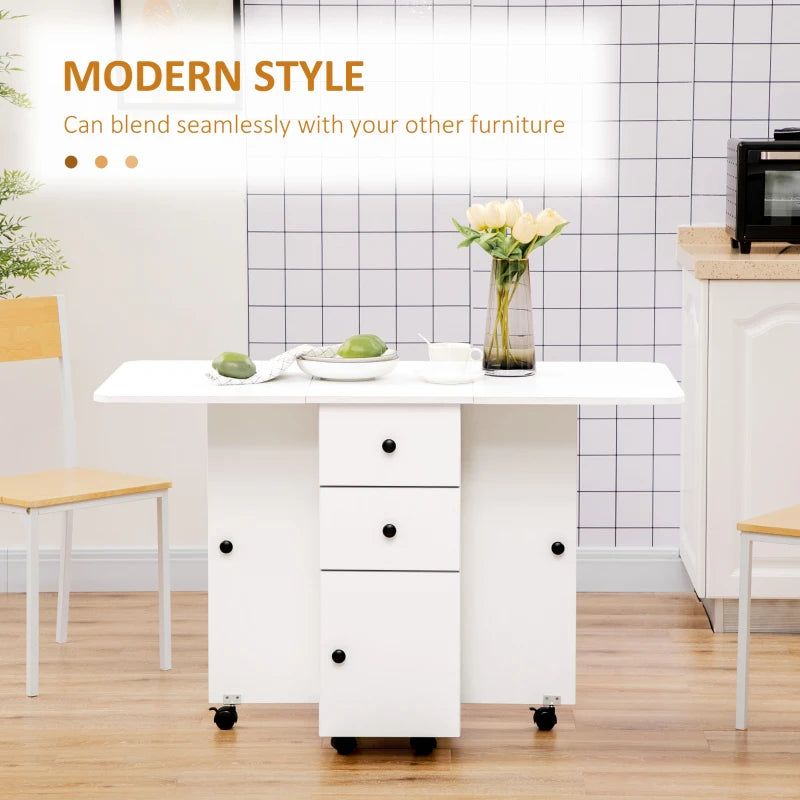 Multi-Storage White Drop Leaf Dining Table for Six - Space-Saving, Stylish Design for Modern Homes
