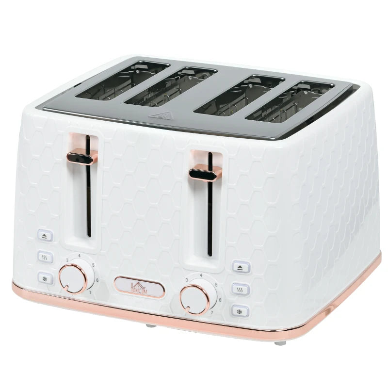 Premium Four-Slice Honeycomb Toaster in White - Fast Toasting, Stylish Design, Perfect for Family Breakfasts