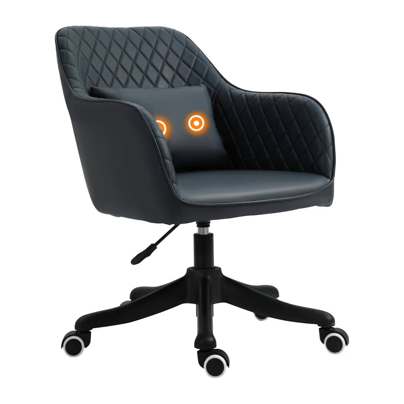 Vinsetto Deep Blue PU Leather Office Chair with Massage Lumbar Pillow, Rolling Wheels - Ideal for Desk, Makeup Vanity & Home