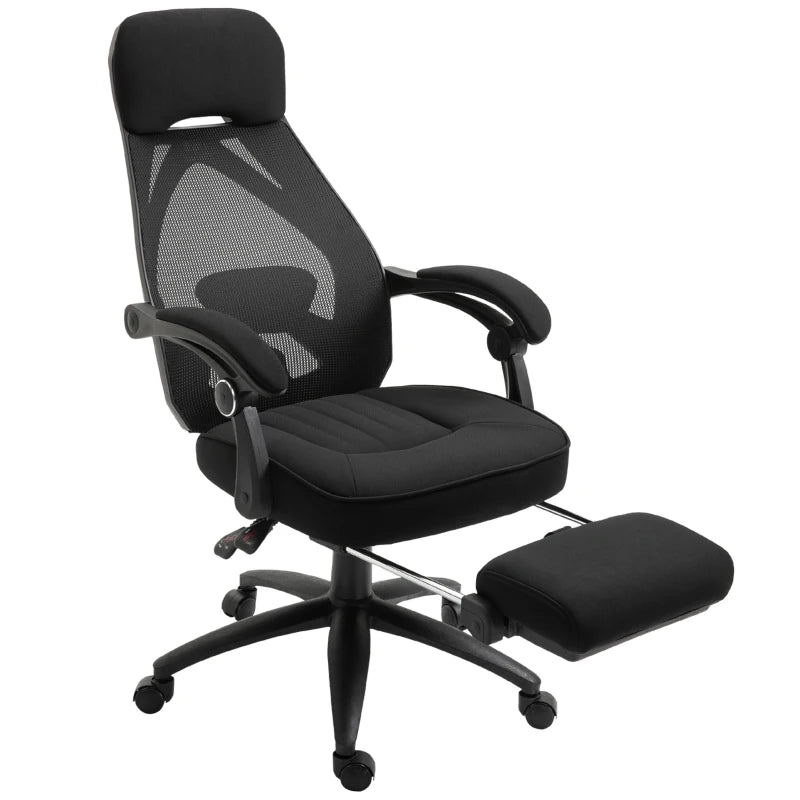 Vinsetto High Back Office Chair with Footrest - Adjustable Swivel Desk Chair with Headrest for Home Office - Black