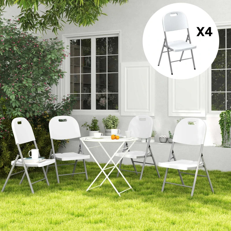 Set of 4 Foldable Outdoor Chairs - White - Portable Patio Seating