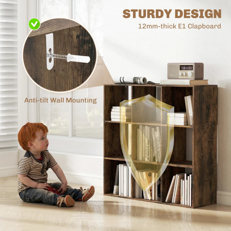 Rustic Brown Nine-Cube Storage Shelf - Versatile Organizer for Home, Office, and Kids' Rooms - Stylish and Functional