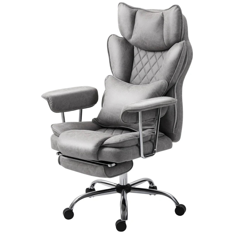 Leathaire Grey Reclining Office Chair with Lumbar Support Pillow - Ergonomic Comfort for Home & Office Use