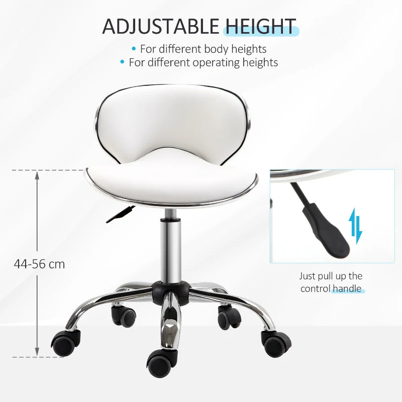 Adjustable Rolling Swivel Beauty Salon Chair & Spa Stool - Ergonomic White Technician Seat for Comfort & Style