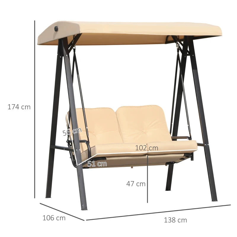 Beige 2 Seater Outdoor Swing Chair with Adjustable Canopy