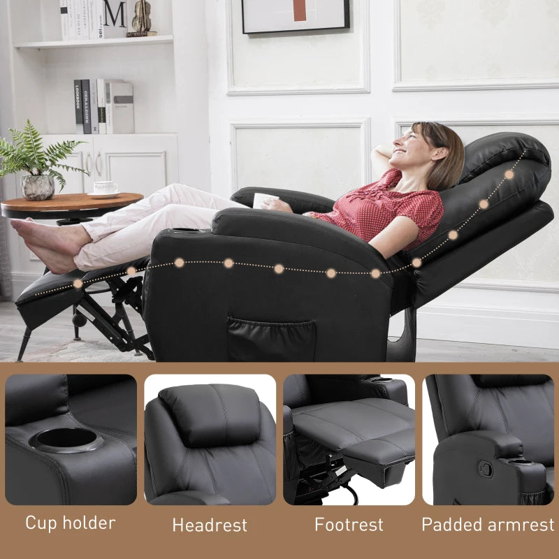 Recliner Massage Rocker Chair with 360° Rotation, 165° Recline, Adjustable Footrest, and Drink Holders for Living Room