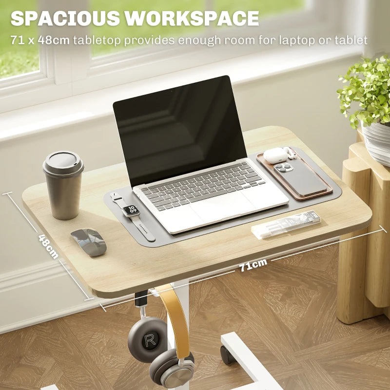 Adjustable Sit-To-Stand Desk 75-115cm - Manual Height Control, Modern White/Wood-Effect Finish for Home Office Ergonomics