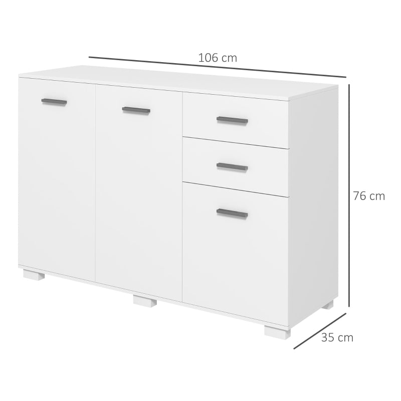 Modern High Gloss White Sideboard Storage Cabinet with Adjustable Shelves and Drawers for Living Room
