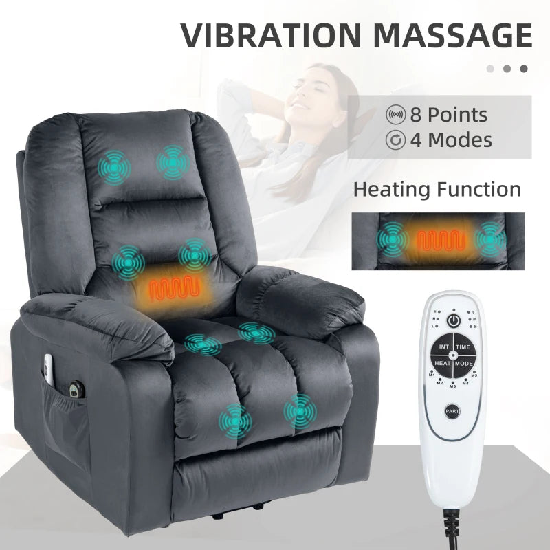 Eight-Point Massage Armchair with Heat and Reclining Backrest in Grey for Ultimate Comfort