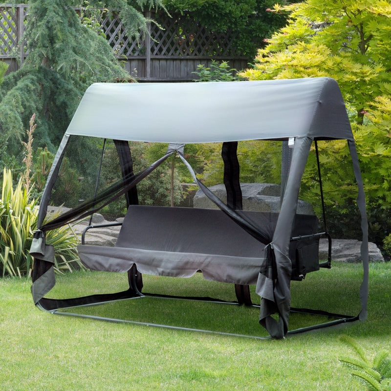 3-Person Convertible Swing Lounger Bed - Grey