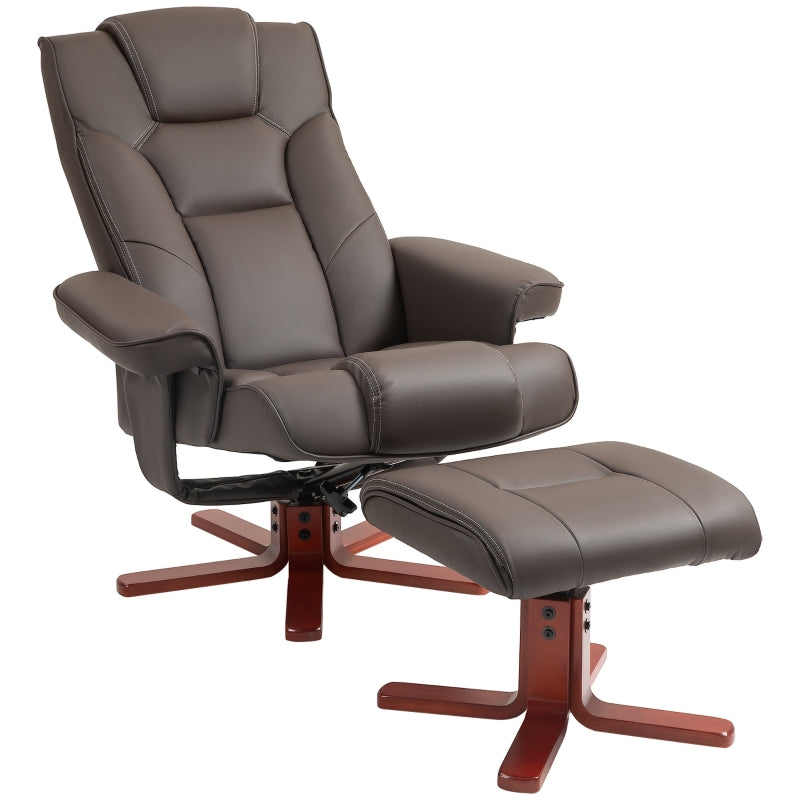 Brown Faux Leather Manual Recliner and Footstool Set for Ultimate Comfort and Relaxation