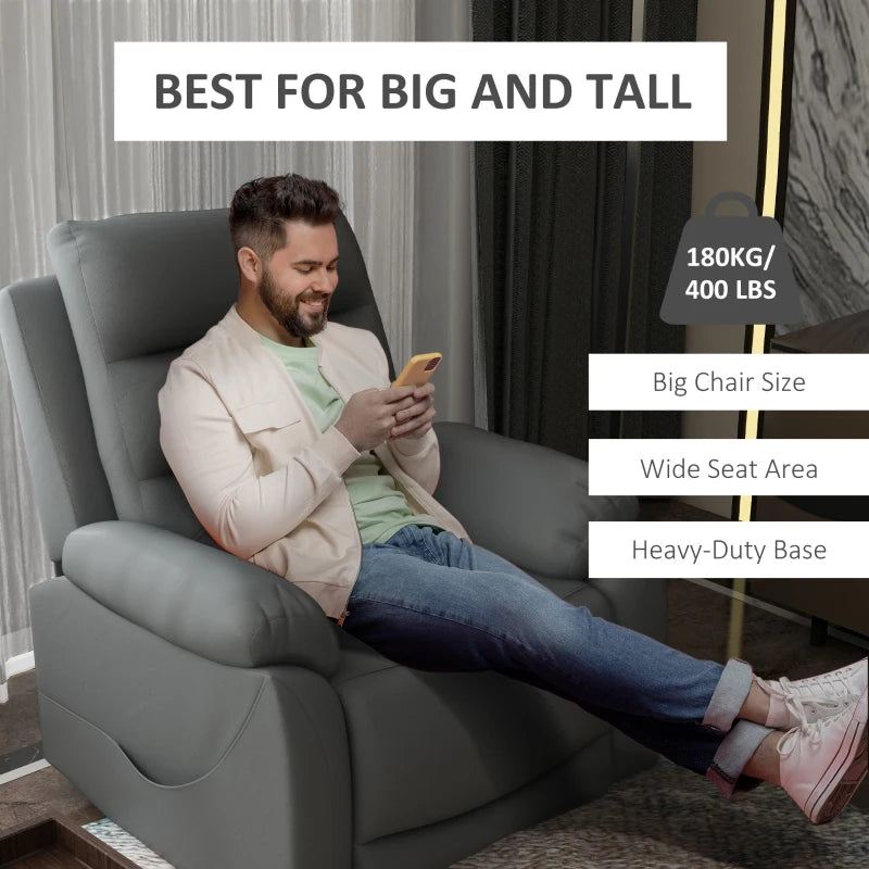 Electric Riser Recliner Chair for Elderly with 8 Vibration Massage, PU Leather, Side Pockets, Footrest, Grey