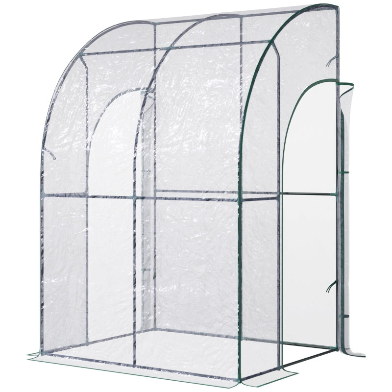 Green Walk-In Wall Tunnel Greenhouse with Zippered Door, Clear Cover - 143cm x 118cm x 212cm