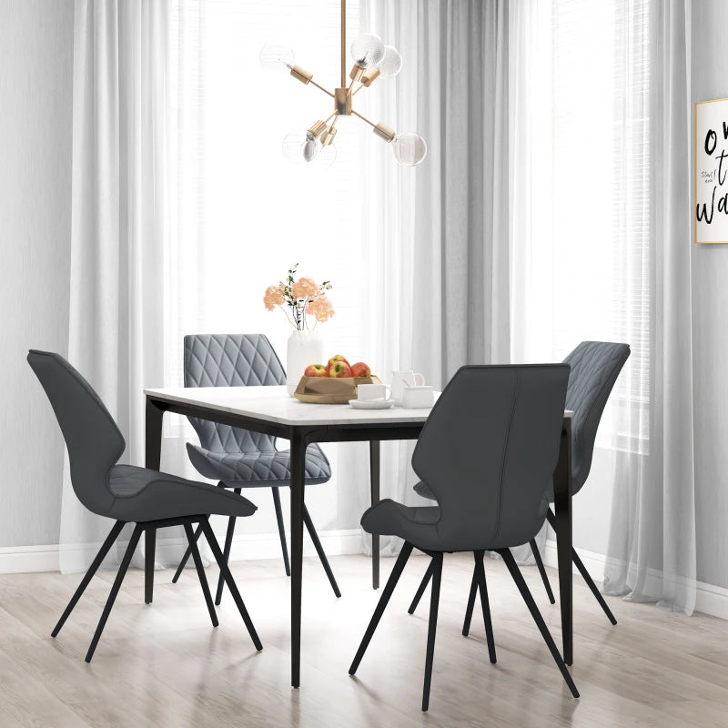 Set of 4 Grey PU Leather Dining Chairs with Metal Legs - Stylish Kitchen Seating for Modern Homes