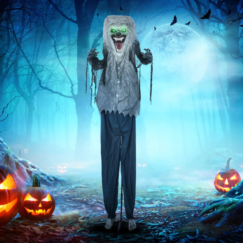6'8" Skeleton Werewolf Halloween Animatronic with Glowing Eyes - Spooky Outdoor Decoration for Haunted House