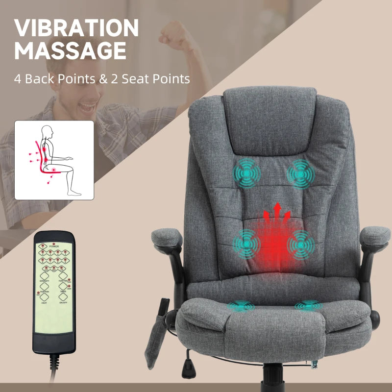 Vinsetto Heated Massage Recliner Chair - 6 Massage Points, 360° Swivel, Linen-Feel Fabric, Grey - Perfect for Office & Home