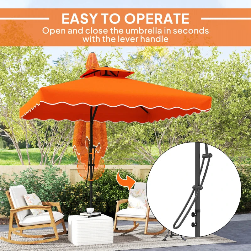 2.5m Cantilever Parasol Umbrella with Easy Lever, Square Double Top, Ruffled Outdoor Sun Shade - Orange