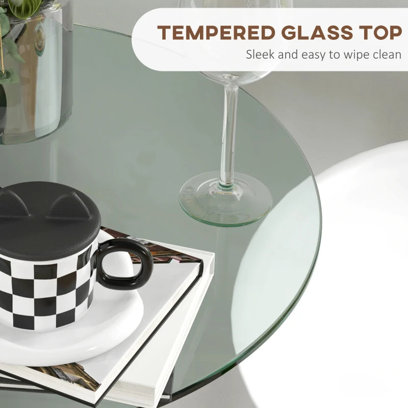 High Top Round Bistro Table for 2 - Tempered Glass Top & Steel Base - Stylish Kitchen Dining Table