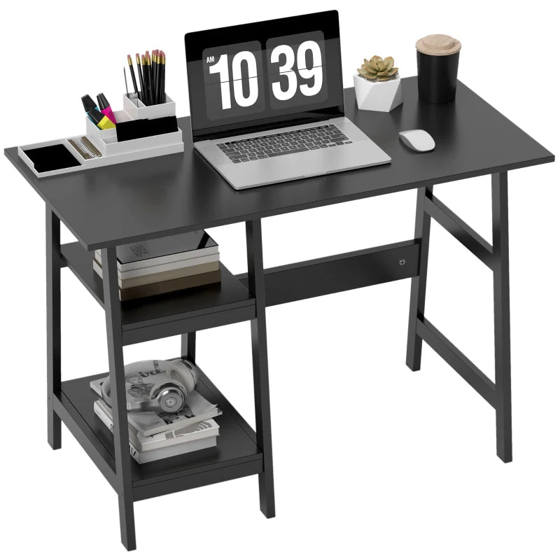 Compact Black Computer Desk with Storage Shelves - Study Table & PC Workstation for Home Office, Easy Assembly, 106x51cm