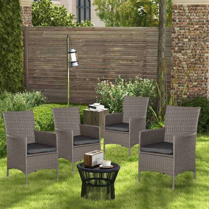 Set of x4 Grey Rattan Chairs With Cushions