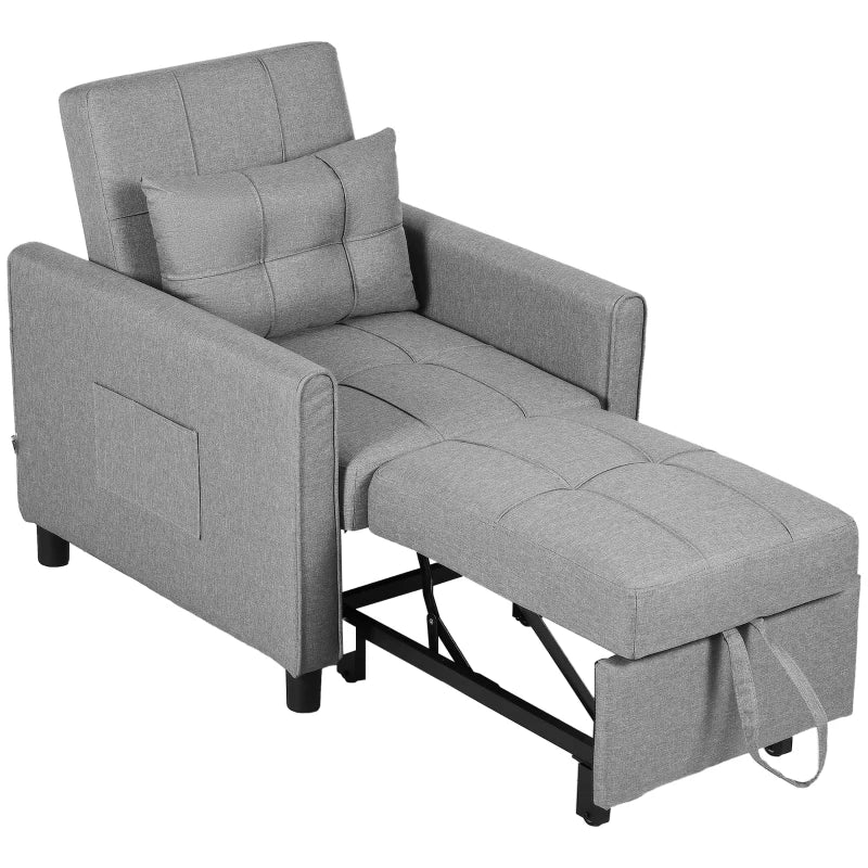 Light Grey Linen-Look Single Chair Bed for Compact Spaces and Versatile Use